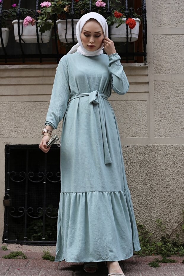 Kadın Yeşil Parçalı Elbise - 5