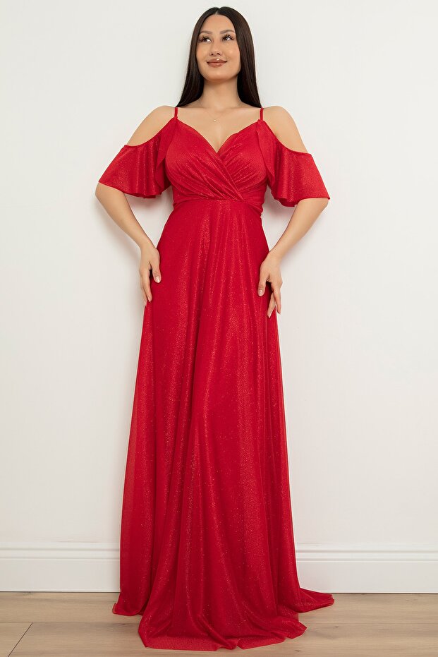 SİMLİ ASKILI UZUN ELBİSE 13425 - 1