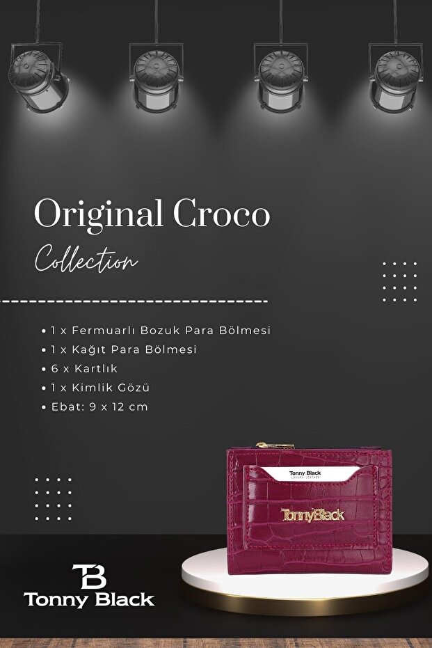 Orijinal Kadın Kartlıklı Kağıt & Bozuk Para Bölmeli Timsah Croco Model Şık Mini Kartlık Cüzdan - 3