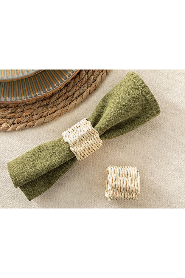 5 cm Cream Trikote Raffia 2-Piece Napkin Ring