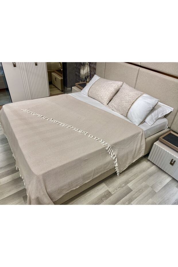 Tek Kişilik Balık Sırtı Pamuklu Bej Pike - 1