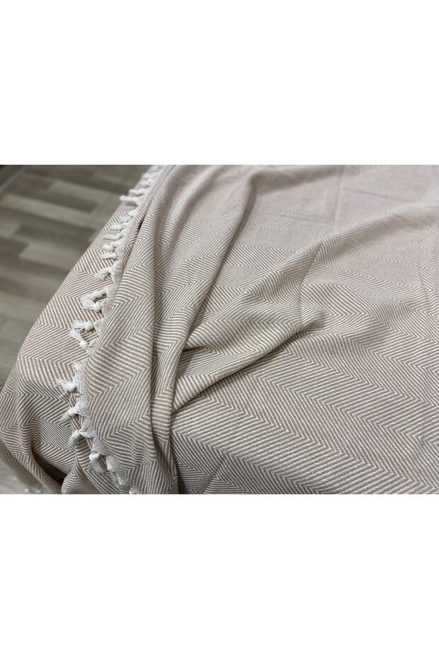 Tek Kişilik Balık Sırtı Pamuklu Bej Pike - 3