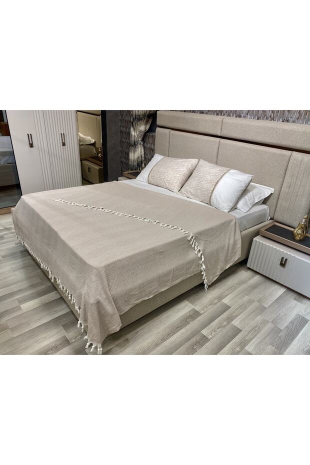 Tek Kişilik Balık Sırtı Pamuklu Bej Pike - 4