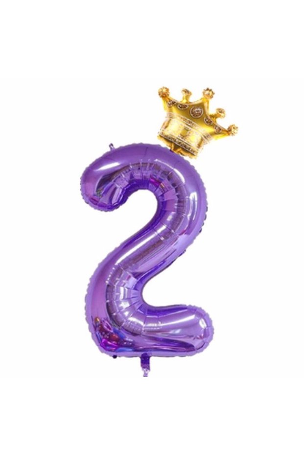 Purple Color 2 Year Old Number Balloon Purple Color Helium Balloon Purple Number Balloon Purple Crowned Number Balloon 80cm
