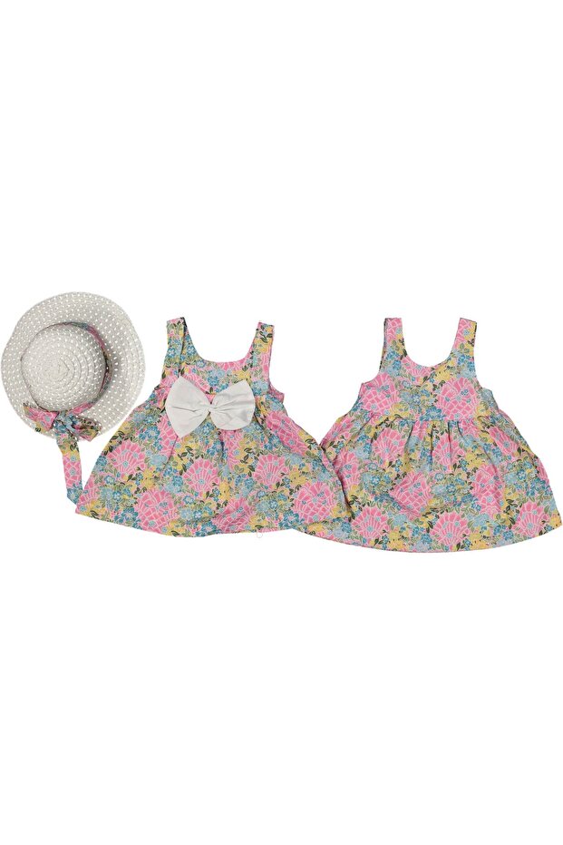 Girl's Floral Patterned Dress with Hat