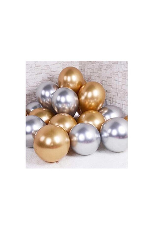 Chrome Shiny Metallic Gold-Silver Color 10-Piece Balloon