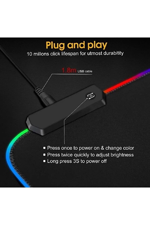 Mouse Pad Siyah Led Işıklı Rgb Mouse Pad 80x30 Mouse Pad Mausepadd - 3