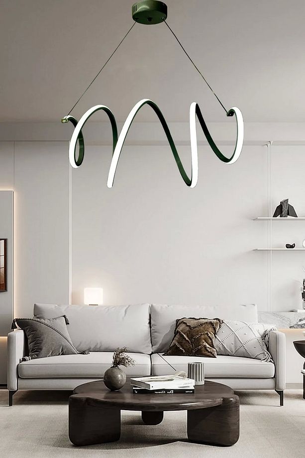 Yay Model Siyah Led Avize, 3 Renk Aydınlatmalı Avize, Modern Salon Avizesi, Yemek Masası Avizesi - 2