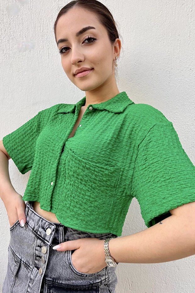 Bürümcük Cepli Crop Gömlek - 1