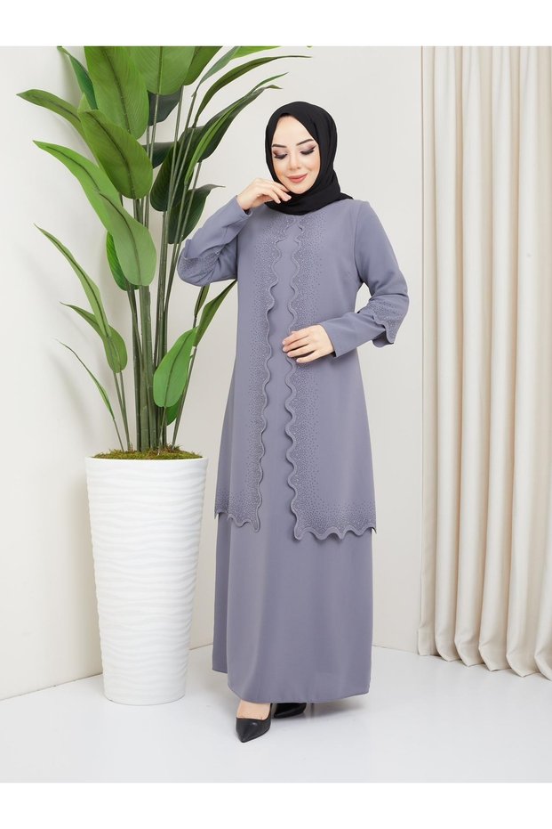 Mother Stone Detailed Honeycomb Fabric Evening Dress