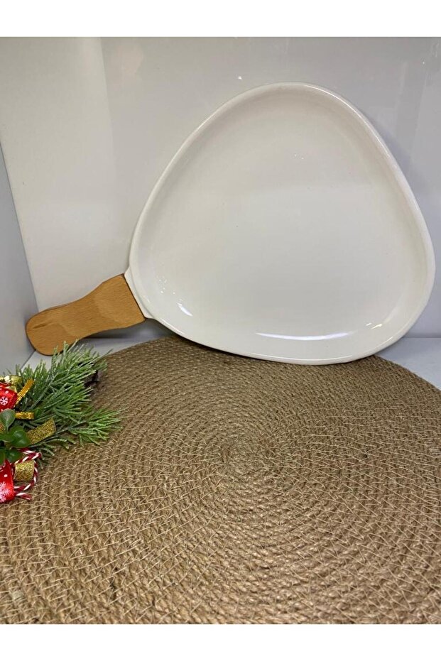 Presentation Plate Ceramic Ellipse Wooden Handle Ecr-