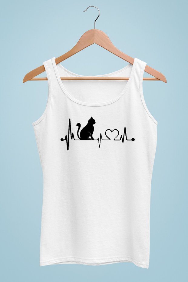 Women's Strap T-shirt Cat And Music Note Digital Printed 100% Cotton