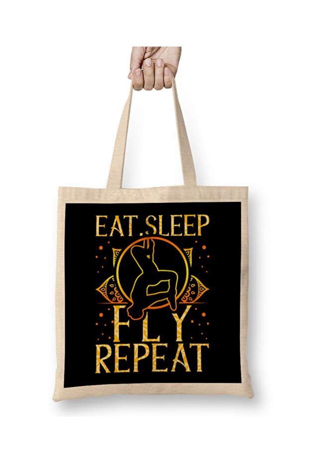 Eat Sleep Fly Repeat Aerial Yoga Silks Cloth Bag Long Handle