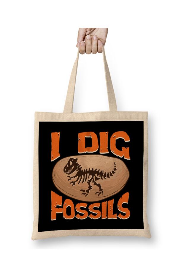 Funny I Dig Fossils Paleontology Pun Dinosaur Tote Bag Long Handle