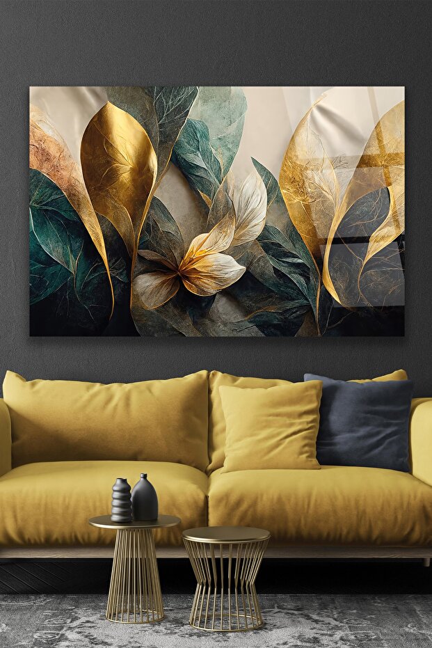 Çiçekler Soyut Cam Tablo - Ev Ofis Ve Duvar Dekorasyonu Tablo - 2