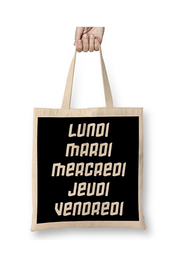 French Slogan Days Of The Week Cloth Bag Long Handle