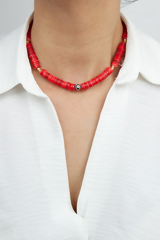 Dorika Detail Evil Eye Beaded Natural Stone Necklace