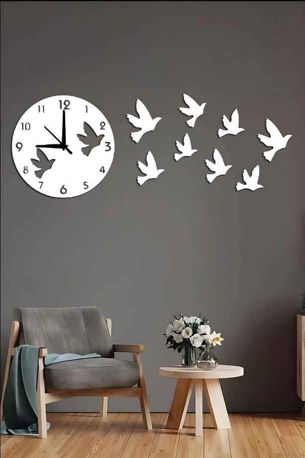Kuş Tasarımlı Dekoratif Ahşap Duvar Saati 38x38 - 1