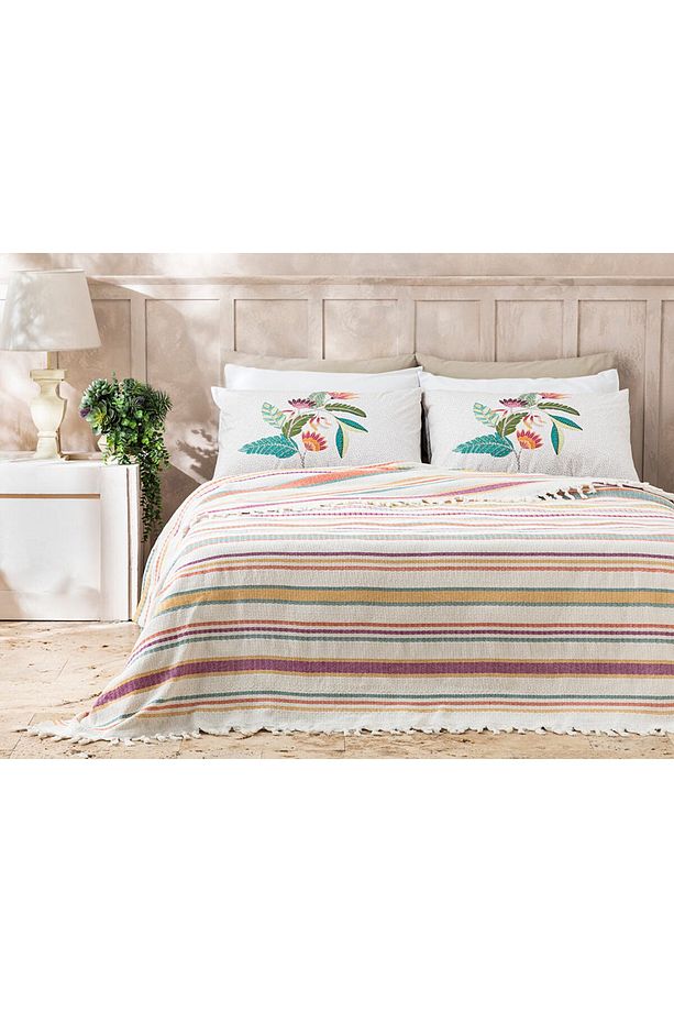 Laria Dokuma Tek Kişilik Yatak Örtüsü 160x240 Cm Turuncu - 1