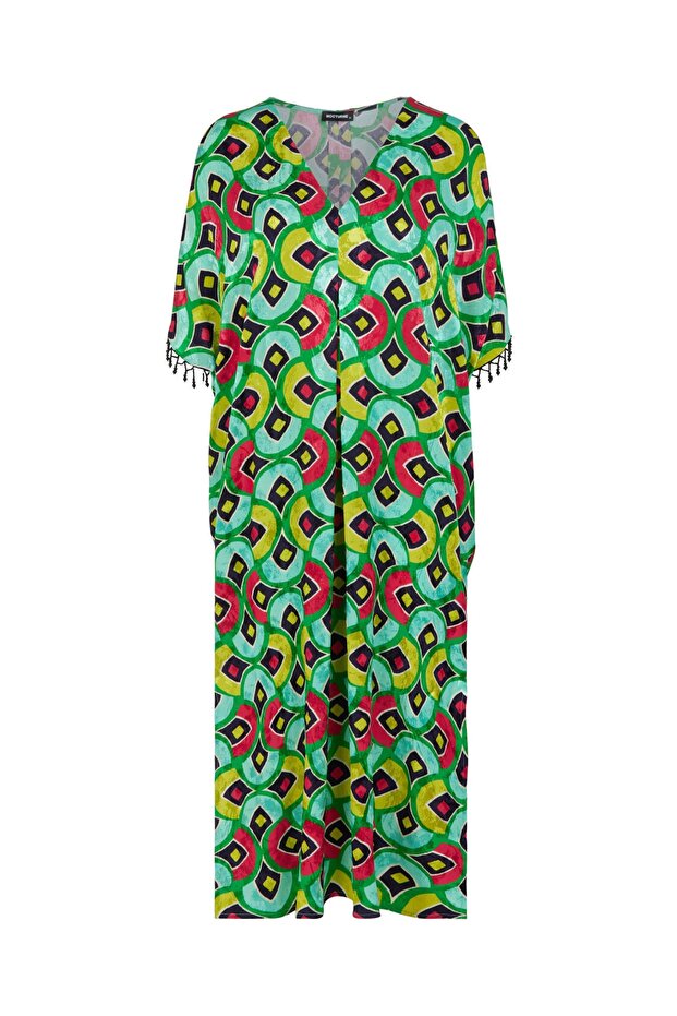 Desenli Dökümlü Kaftan - 5