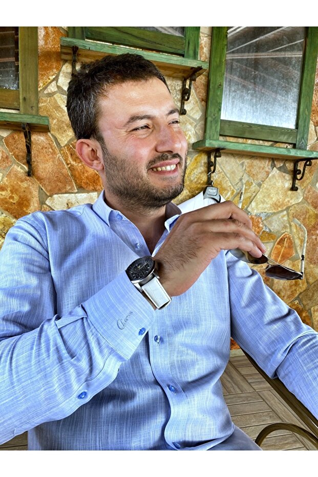 SlimFit Ice Blue Linen Buttoned Collared Shirt
