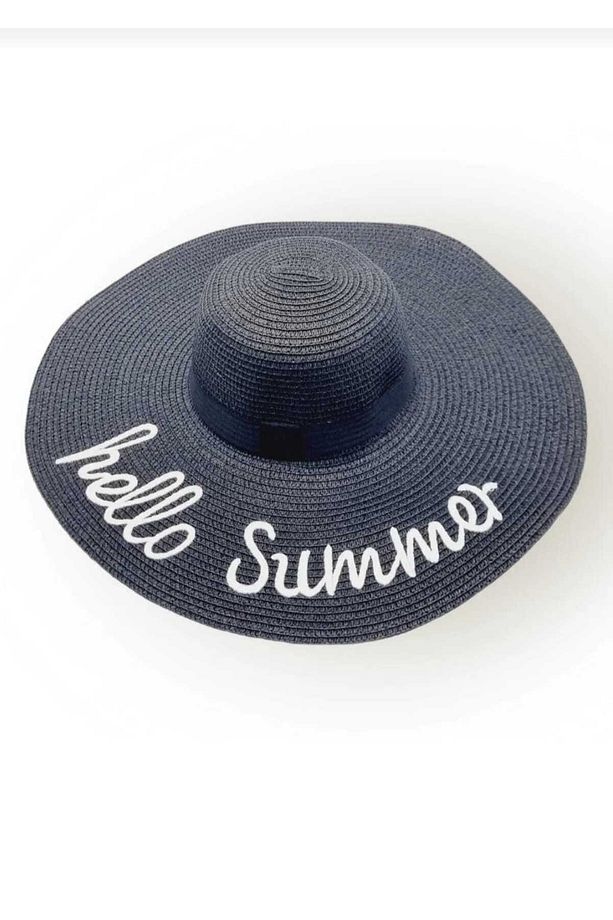 Kadın Hello Summer Yazılı Geniş Siperli Yazlık Hasır Şapka - 1