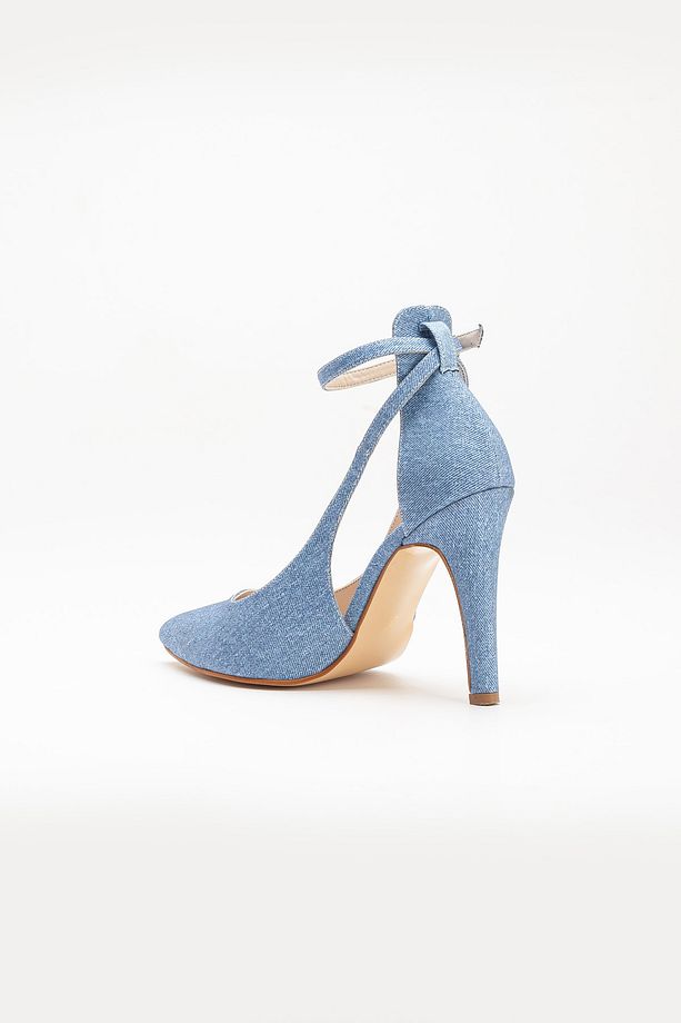 kadın stiletto yüksek topuklu mavi kot ayakkabı - 5