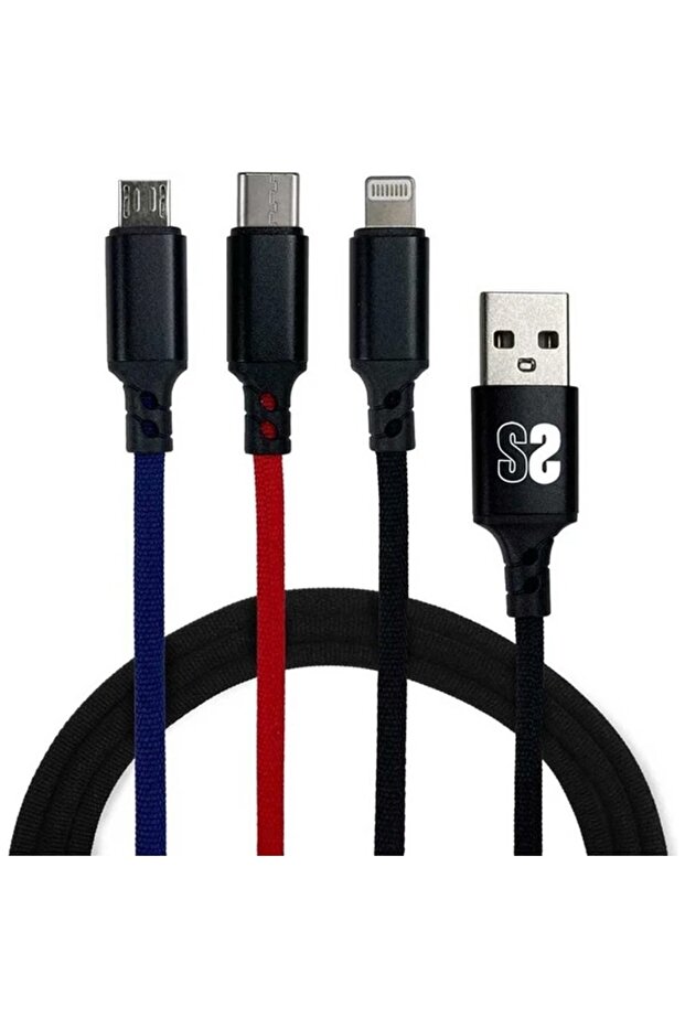 SAMSUNG İPHONE XİAOMİ 3 İN 1 SET İPHONE TYPE C VE MİCRO 1,2 M USB KABLO - 1