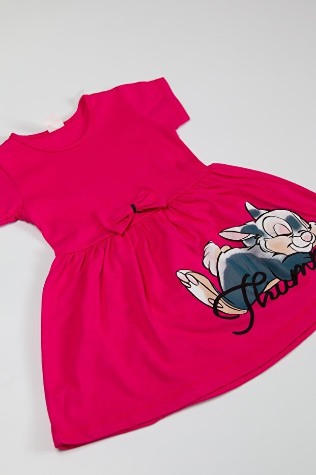 Short Sleeve Rabbit Summer Fuchsia Dress
