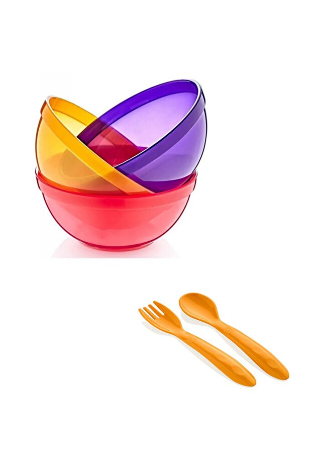 Food Bowl Girl 3 Pieces + Food Spoon Fork Set - Orange