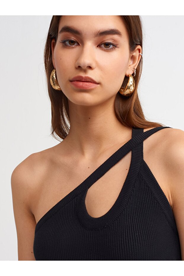 90151 Önü Damla Triko Elbise-Siyah - 4