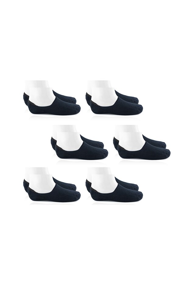 6-Piece Men's Navy Blue Bamboo Seamless Silicone Non-Slip Heel High Quality Invisible Ballerina Socks