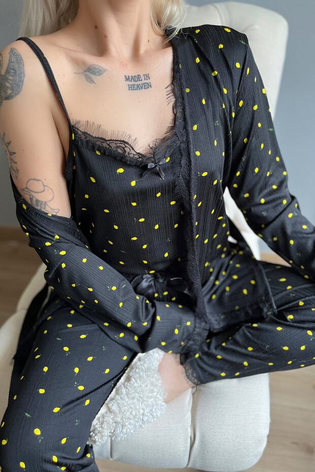 Mini Lemon Desenli Sabahlıklı Pegasus Pijama Takımı - 5
