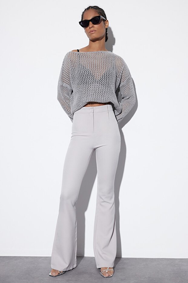 Gri İspanyol Paça Flare Bootcut Dokuma Kumaş Pantolon TOFAW19BB0581 - 1