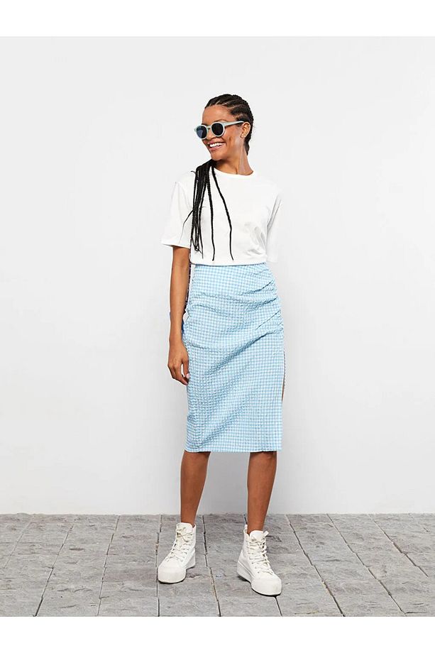 Lcw Casual Beli Fermuarlı Ekose Poplin Kadın Etek - 2