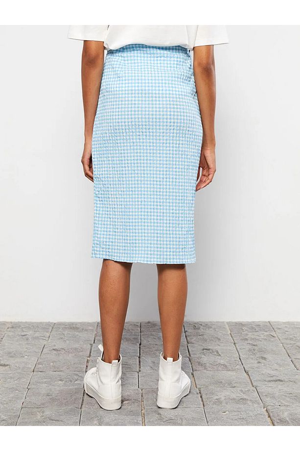Lcw Casual Beli Fermuarlı Ekose Poplin Kadın Etek - 5