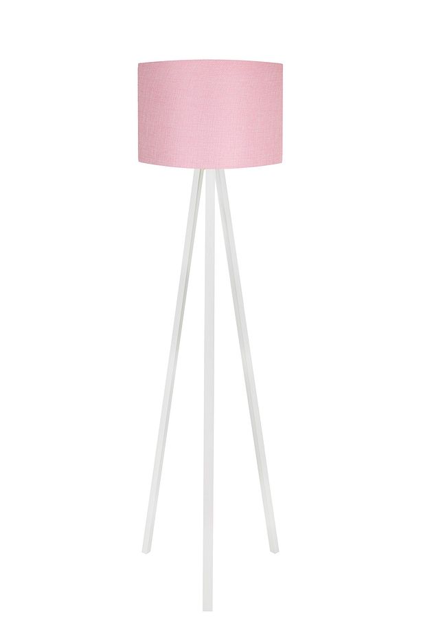 3 Ayaklı Lambader Tripod Ayak Üç Ayaklı Abajur Yuvarlak Kumaş Pembe Başlık Beyaz Ayak 202380 - 1