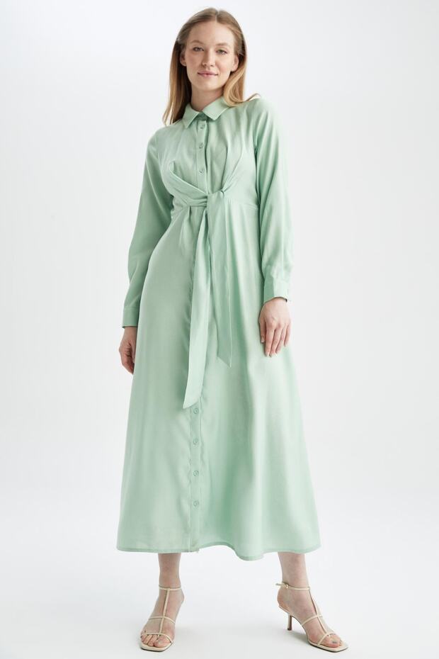 Košilový límec s límečkem Regular Fit Maxi šaty - 5