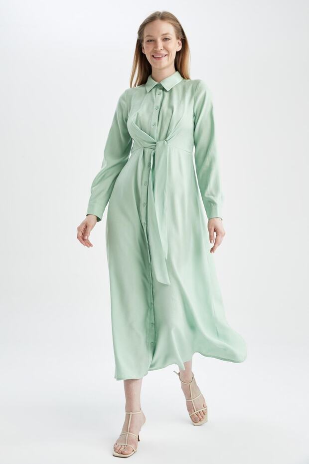 Košilový límec s límečkem Regular Fit Maxi šaty - 6