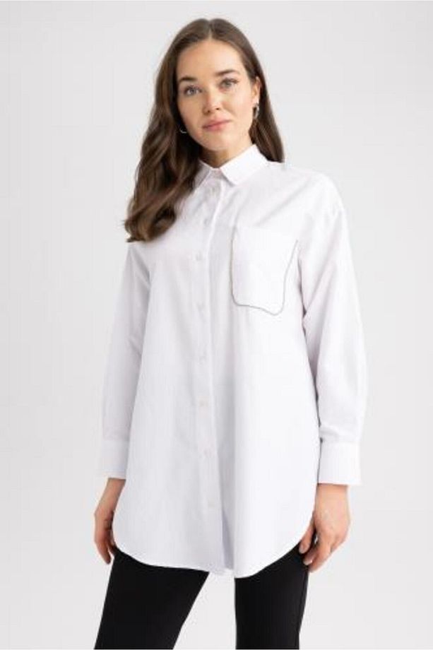 Regular Fit Gömlek Yaka Poplin Uzun Kollu Tunik - 4