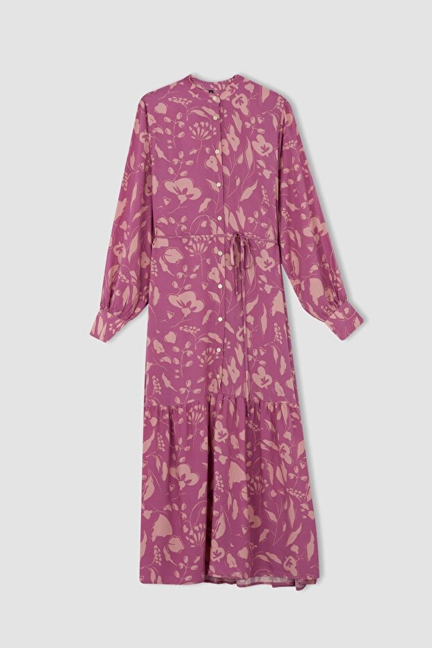 Květinové Maxi šaty s dlouhým rukávem Regular Fit s výstřihem a výstřihem - 3