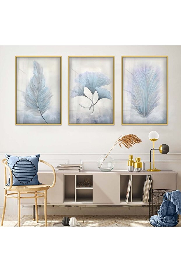 White Snowflower Triple Unbreakable Glass Painting Set with Gold Metal Frame
