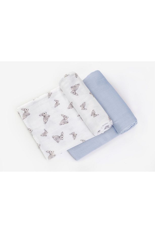 % 100 Pamuk 2'li Müslin Bebek Örtüsü Iconique Lapin Ve Endless Blue 100x100 - 3