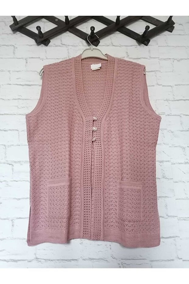 Seasonal, Openwork, Steel Knit, 30% Wool, 70% Acrylic, V-Neck, 2 Pockets, Short Vest
