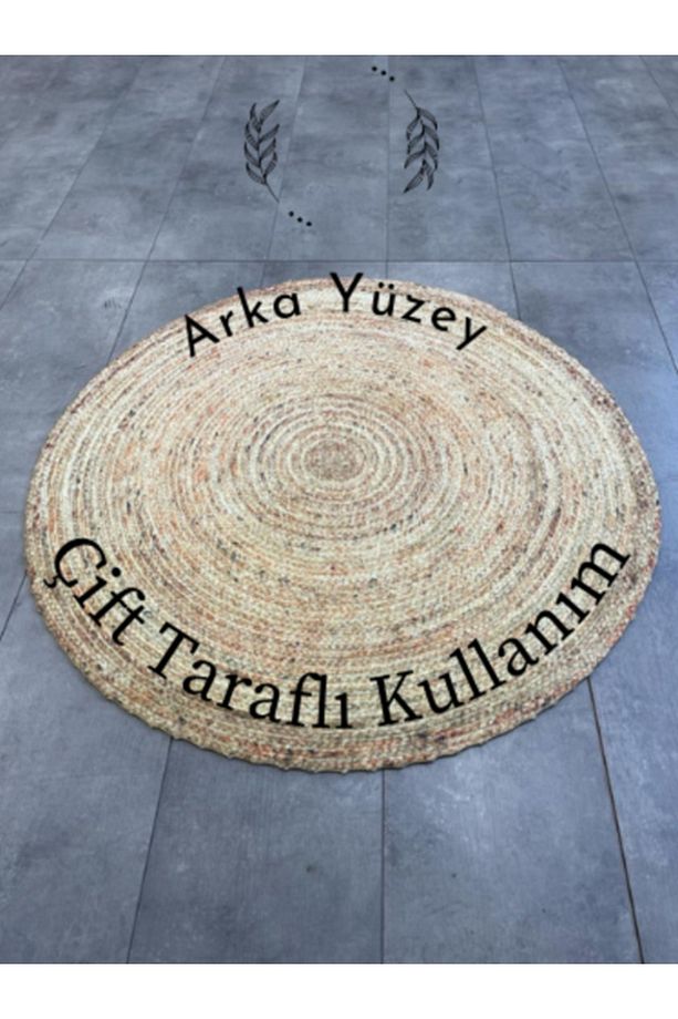 Siyah & Bej Jüt Hasır Halı Koridor Yolluk KS-1049 Yuvarlak Dekoratif Salon Oda Halısı - 3