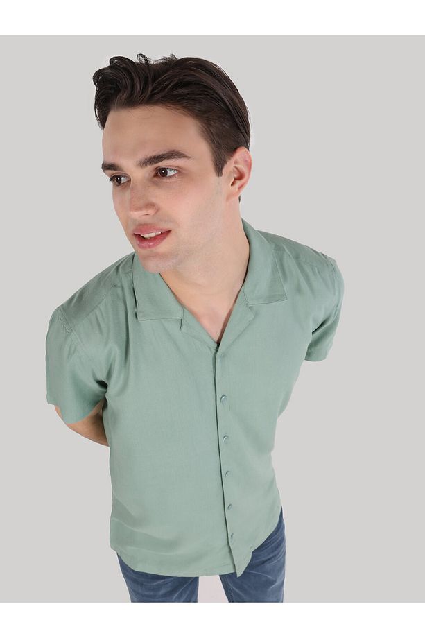 Regular Fit Yeşil Erkek Kısa Kol Gömlek - 3