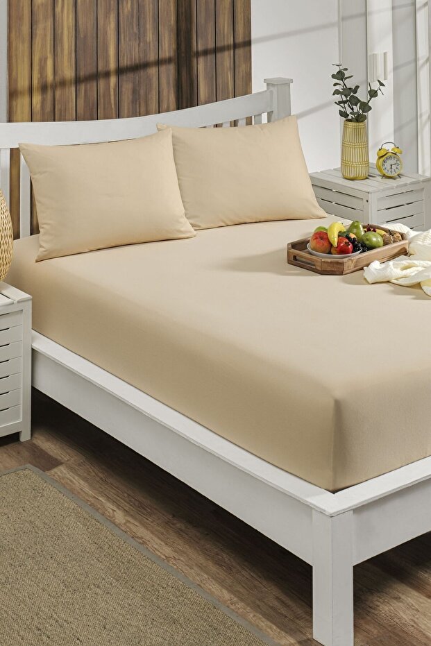 120x200 Elastic Sheet Cotton Fabric (With Pillow Case) 30 Cm Edge Single Beige