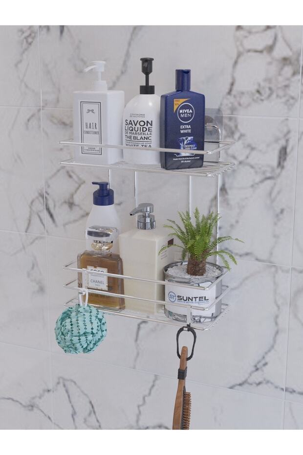 Adhesive Chrome Bathroom Shelf + 2 S Hooks Gift