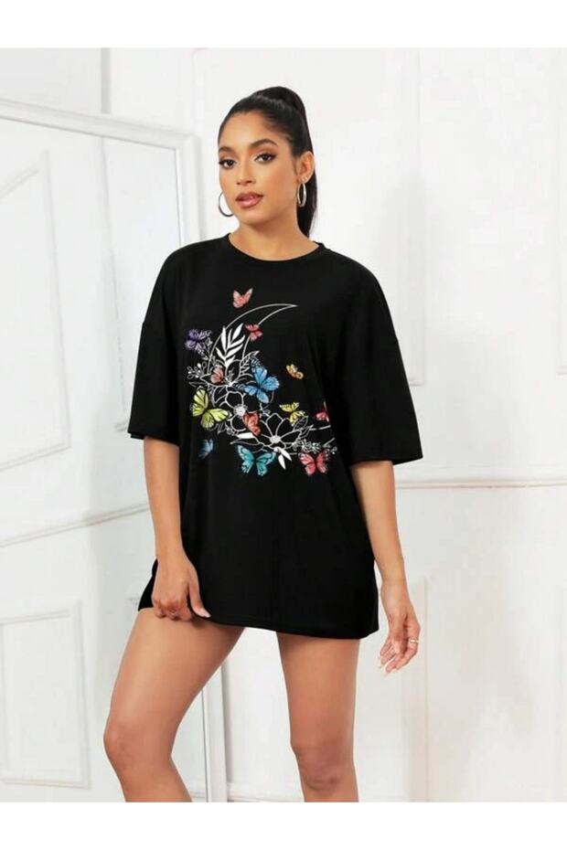 Black Multiple Butterfly Printed T-Shirt