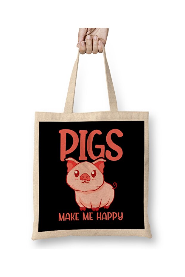 Adorable Pigs Make Me Happy Cute Piglet Pig Girl Cloth Bag Long Handle